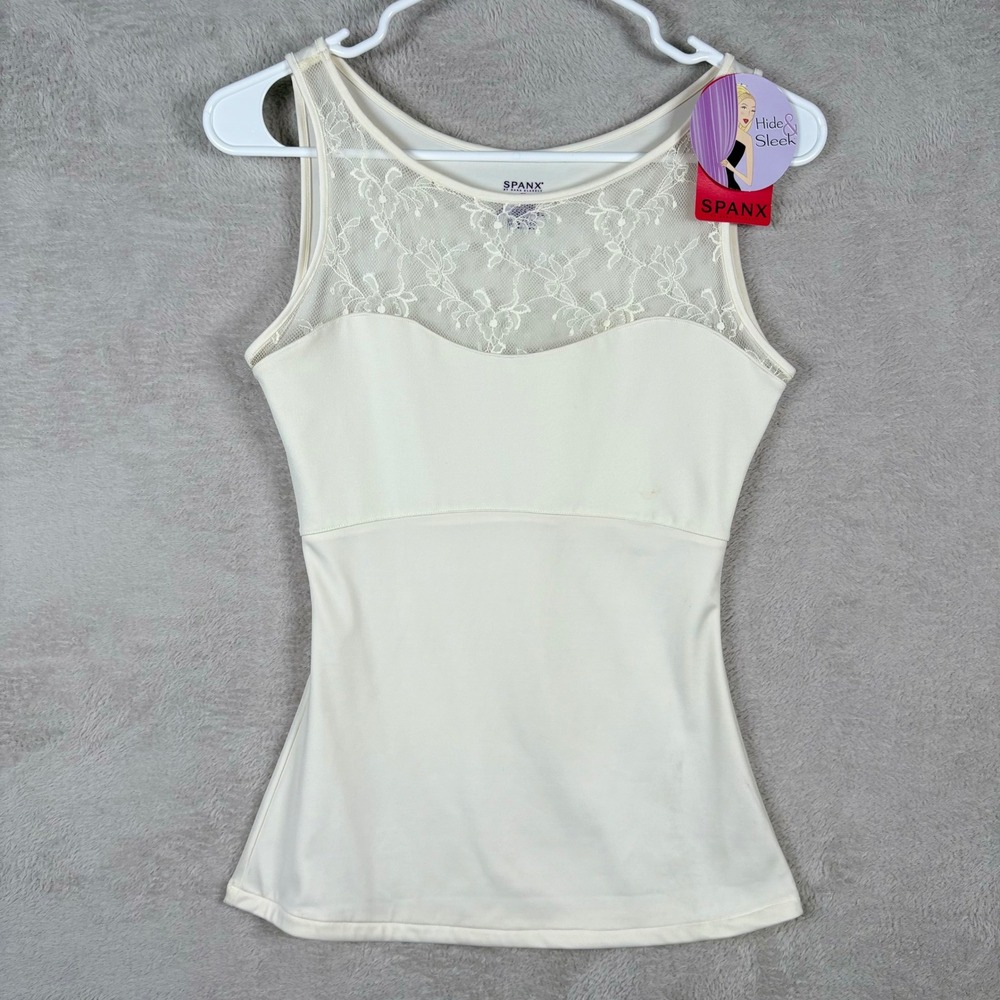 Spanx Lace Bateau Tank Womens Medium Ivory Hide & Sleek Shapewear Camisole NEW